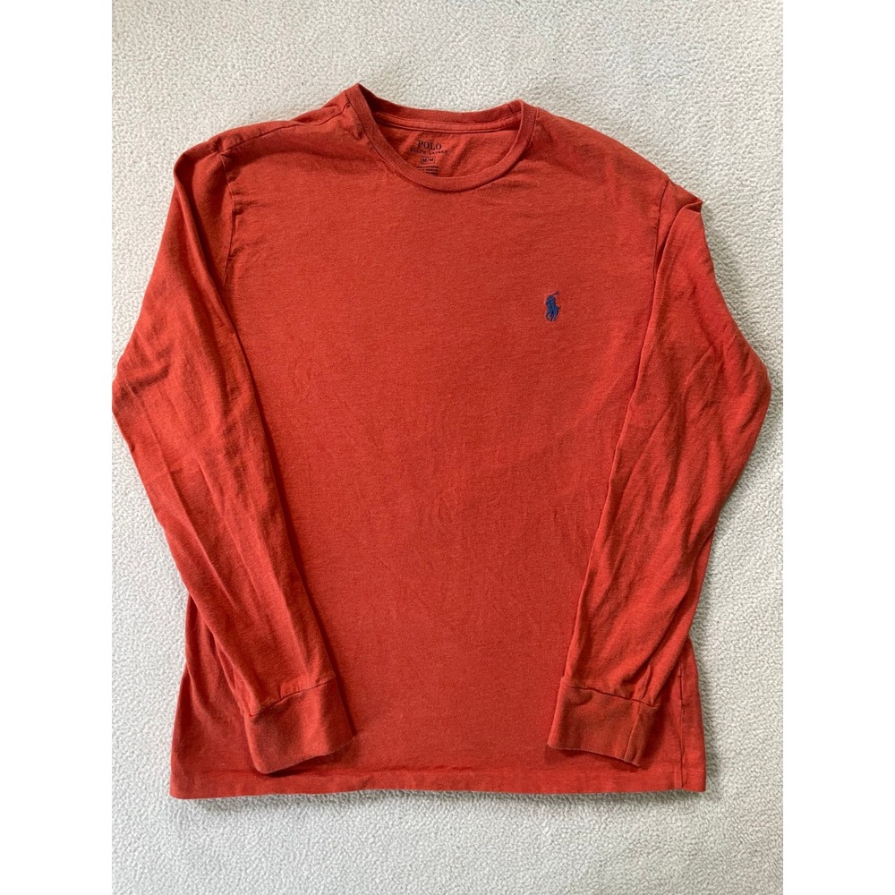 Polo Ralph Lauren Mens Medium Long Sleeve‎ T-Shirt Orange Cotton Pony Logo